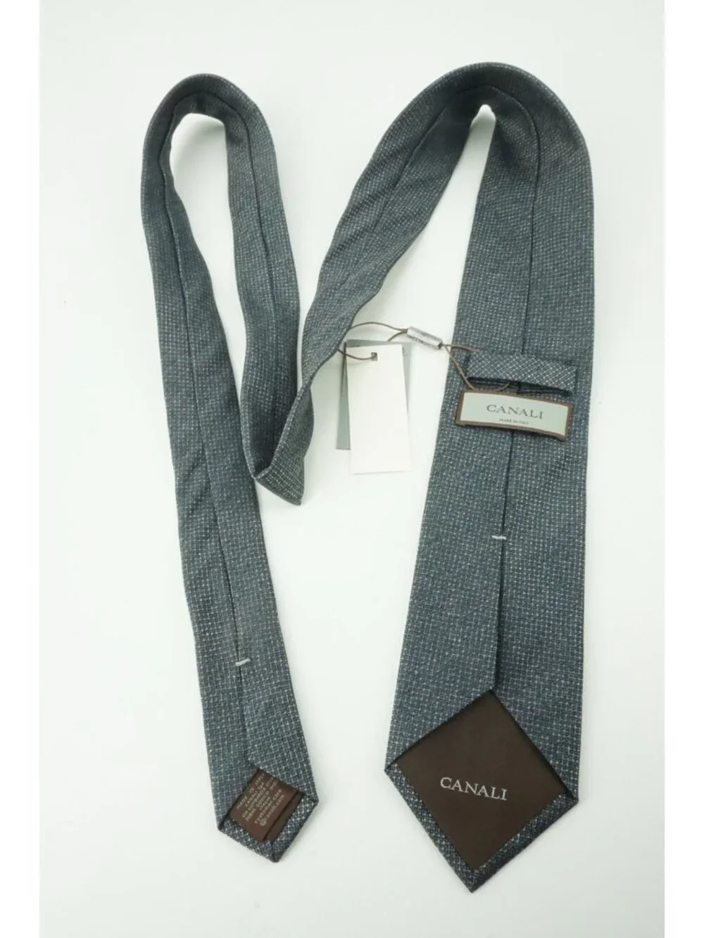 Canali Solid Denim Silver Woven 100% Silk Tie Brand New With Tags